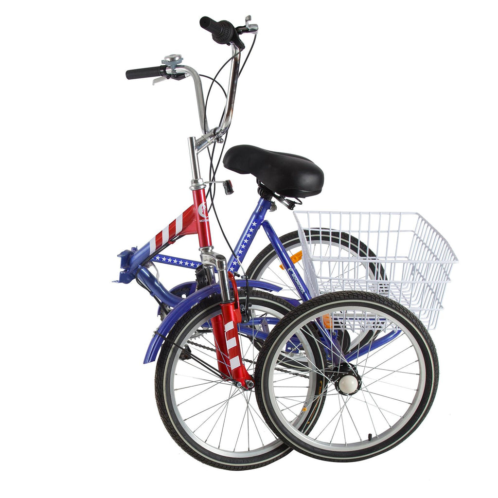 7 Speed Adult Folding Tricycle, 24" 3 Wheel Seniors Beginner Portable Trike