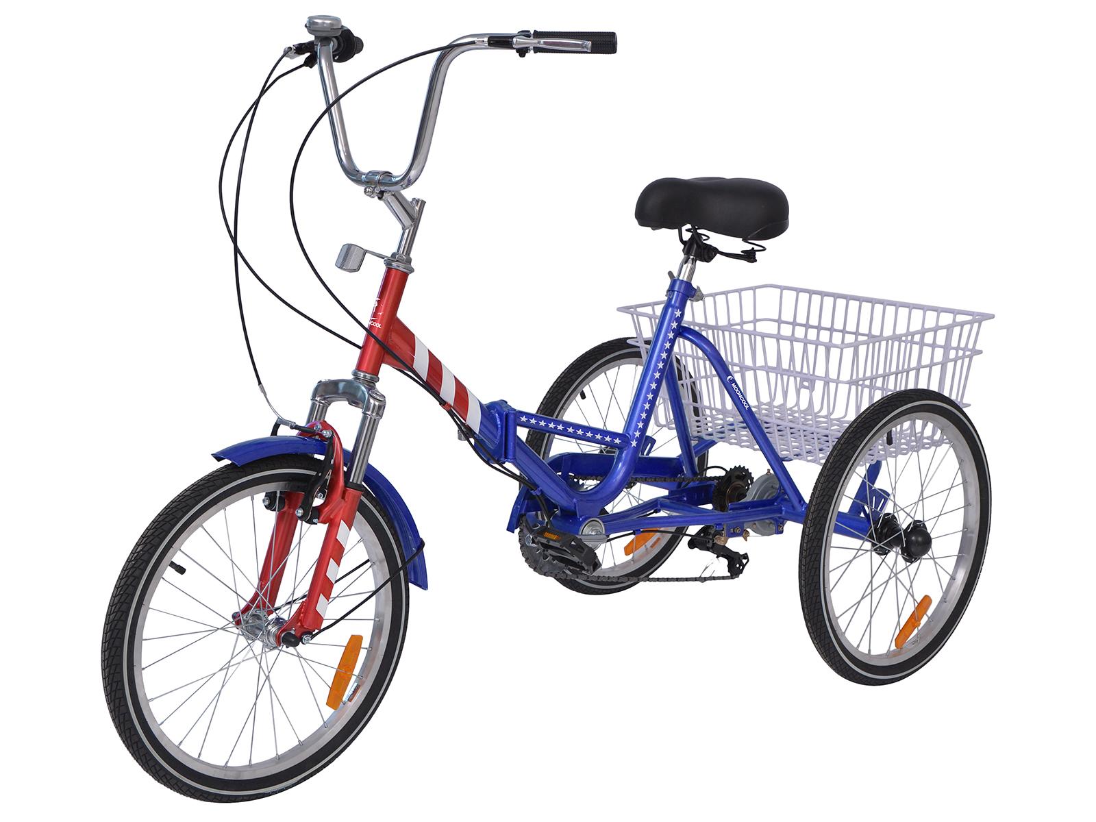 7 Speed Adult Folding Tricycle, 24" 3 Wheel Seniors Beginner Portable Trike