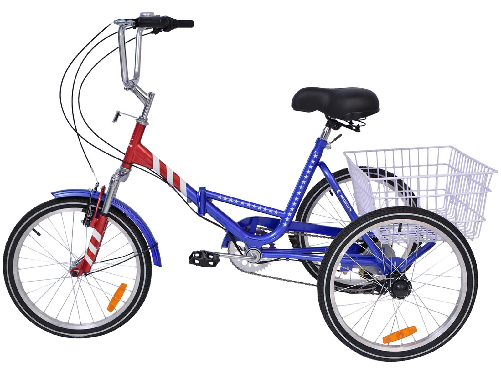 7 Speed Adult Folding Tricycle, 24" 3 Wheel Seniors Beginner Portable Trike