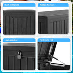 200 Gallon Outdoor Deck Box, Lockable Waterproof Outdoor StoraBoxes For Garden Tools,Indoor Cushions,Accessories Outside StoraResin Weatherproof Container(Black)