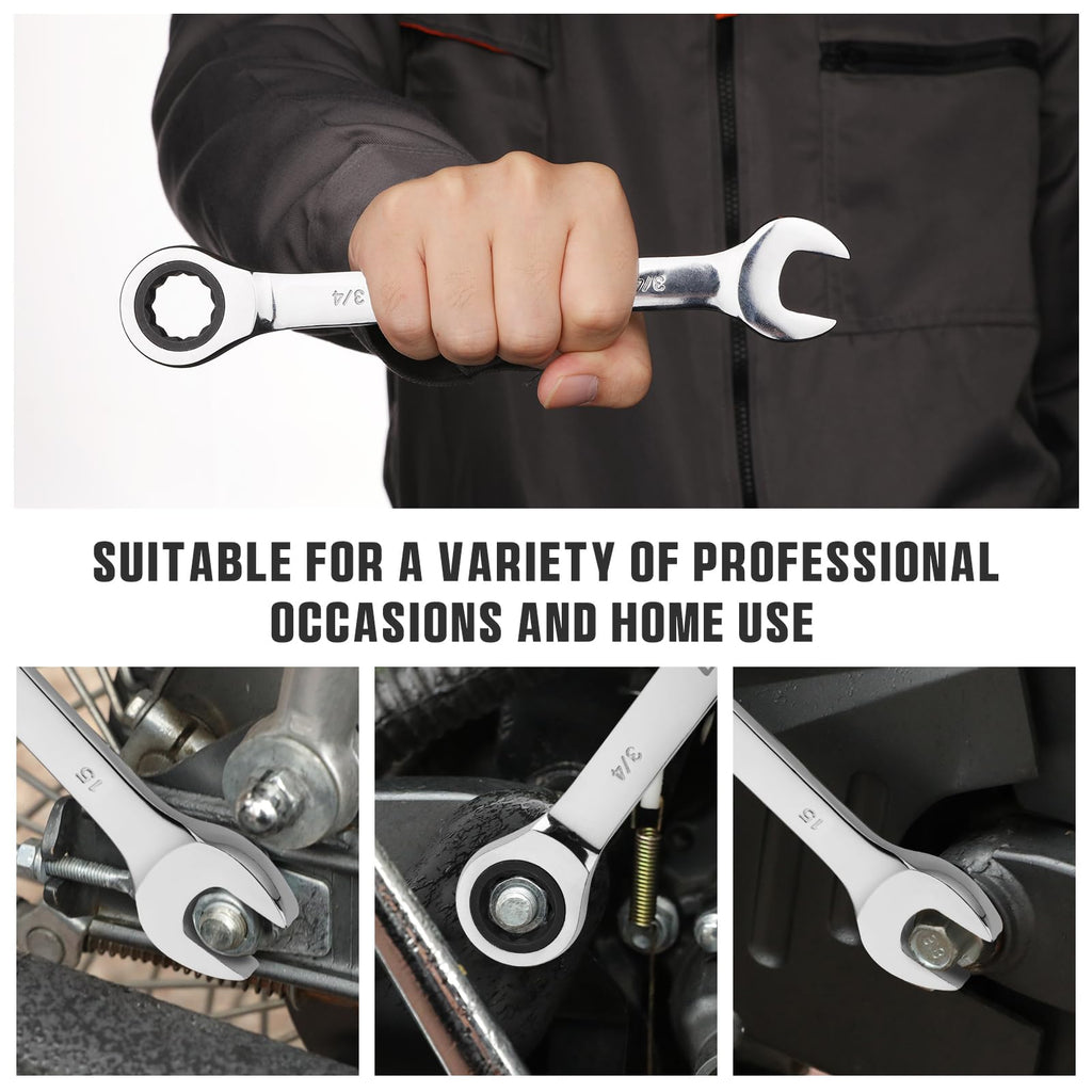 Ratcheting Wrench Set, Combination Wrench Set, 22-Piece SAE & Metric and Standard, 72Th Long Open End, 1/4" to 3/4" & 6-18mm, Organizer With Roll Up Pouch, CR-V Socket Mechanic Hand Tools Sets