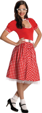 Womens Adult 50s Nerd Girl Red Dress Costume