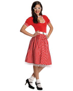 Womens Adult 50s Nerd Girl Red Dress Costume