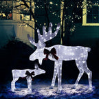 48 in. 2-Piece White Outdoor Moose Christmas Yard Decorations with White LED Lights