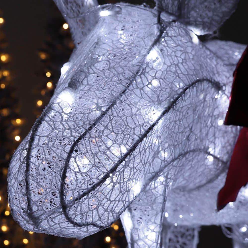 48 in. 2-Piece White Outdoor Moose Christmas Yard Decorations with White LED Lights