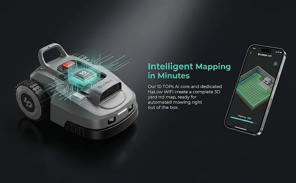 Robot Lawn Mower, Wire-Robotic Mower for 0.99 Acres, No Perimeter Wire, Auto-Mapping, RTK + AI 3D Vision Navigation, 300+ Object Avoidance, 57% Slope, IP66 Automatic Grass Cutter