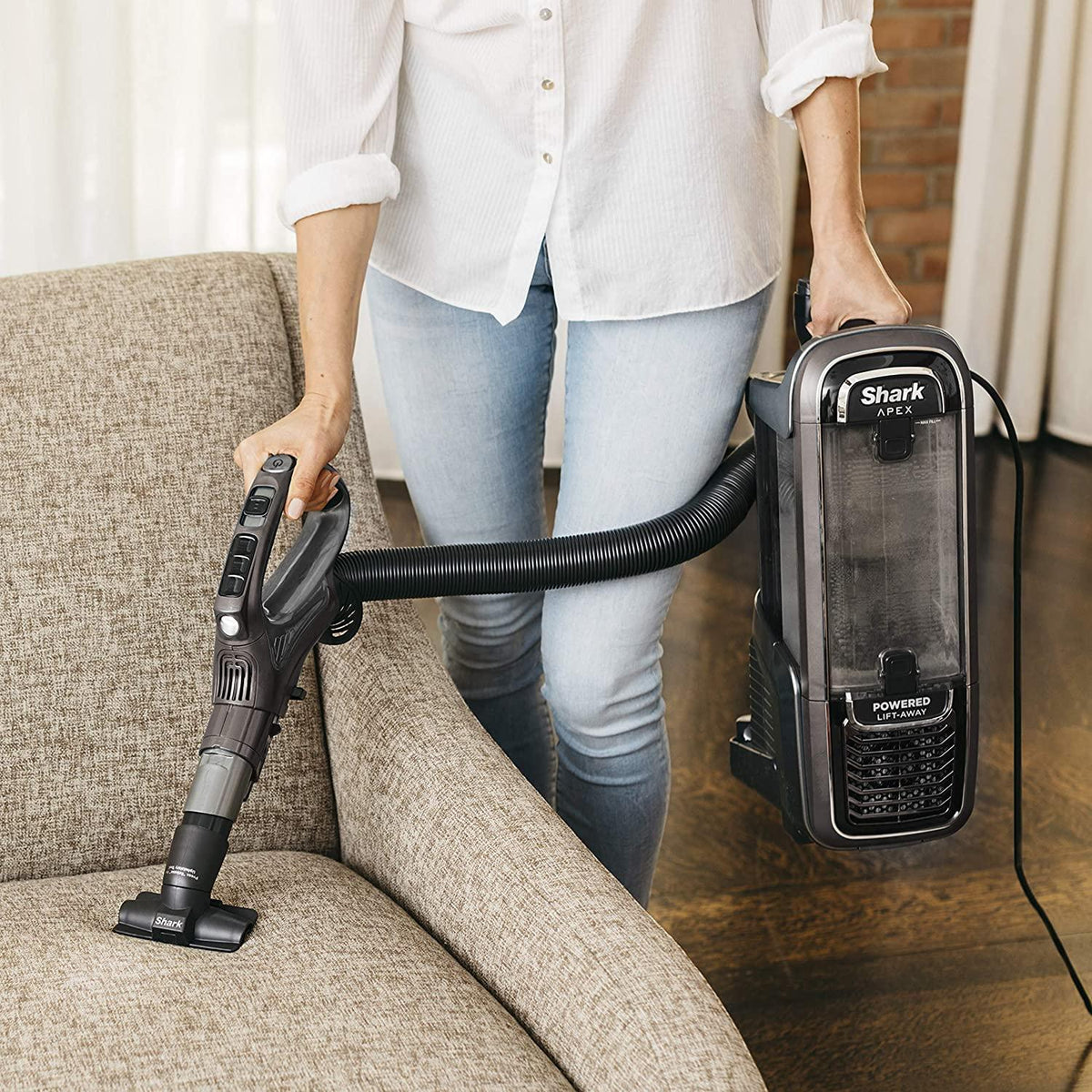Shark AZ1002 Apex Powered Lift-Away Upright Vacuum with DuoClean &amp; Self-Cleaning Brushroll, Crevice Tool, Upholstery Tool &amp; Pet Power Brush, for a Deep Clean on &amp; Above Floors, Espresso