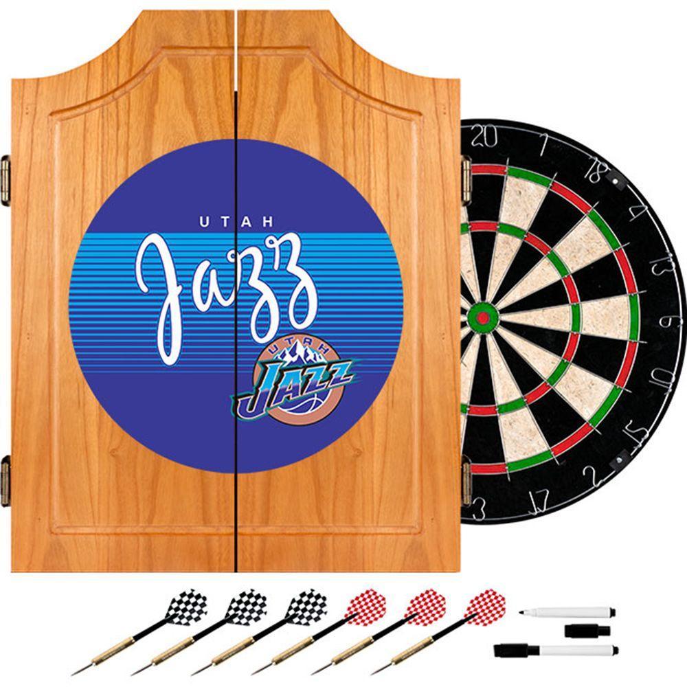 20.5 in. Utah Jazz Hardwood Classics NBA Wood Dart Cabinet Set