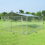 Giantex LarOutdoor Dog Kennel with Shade Roof Cover, Pet Dog Run House with Canopy Top, Chain-Link Mesh Sidewalls, Dog Kennel for Training