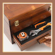 11 Inch Mini Wooden Tool Box with 2 Drawers and Top Storage, Portable Small Tool Chest with PVC Liners, Mini Tools StoraBox Organizer Makeup Boxs with Metal Latch Closure