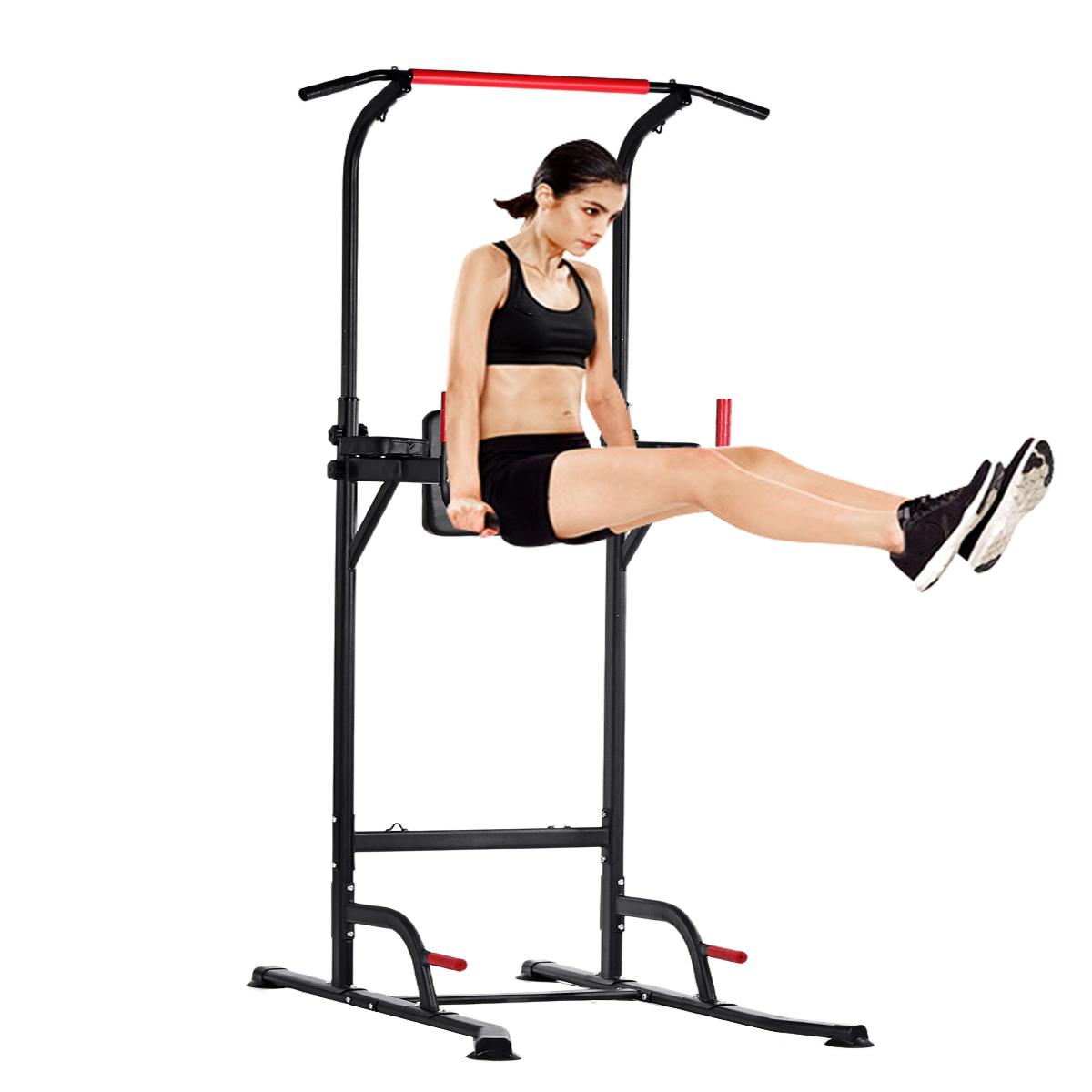 59.1''-90.6'' Adjustable Dip Station Chin Up Bar Core Power Tower Pull Push for Home Gym Fitness Workout Equipment Max Weight 330.6 lbs