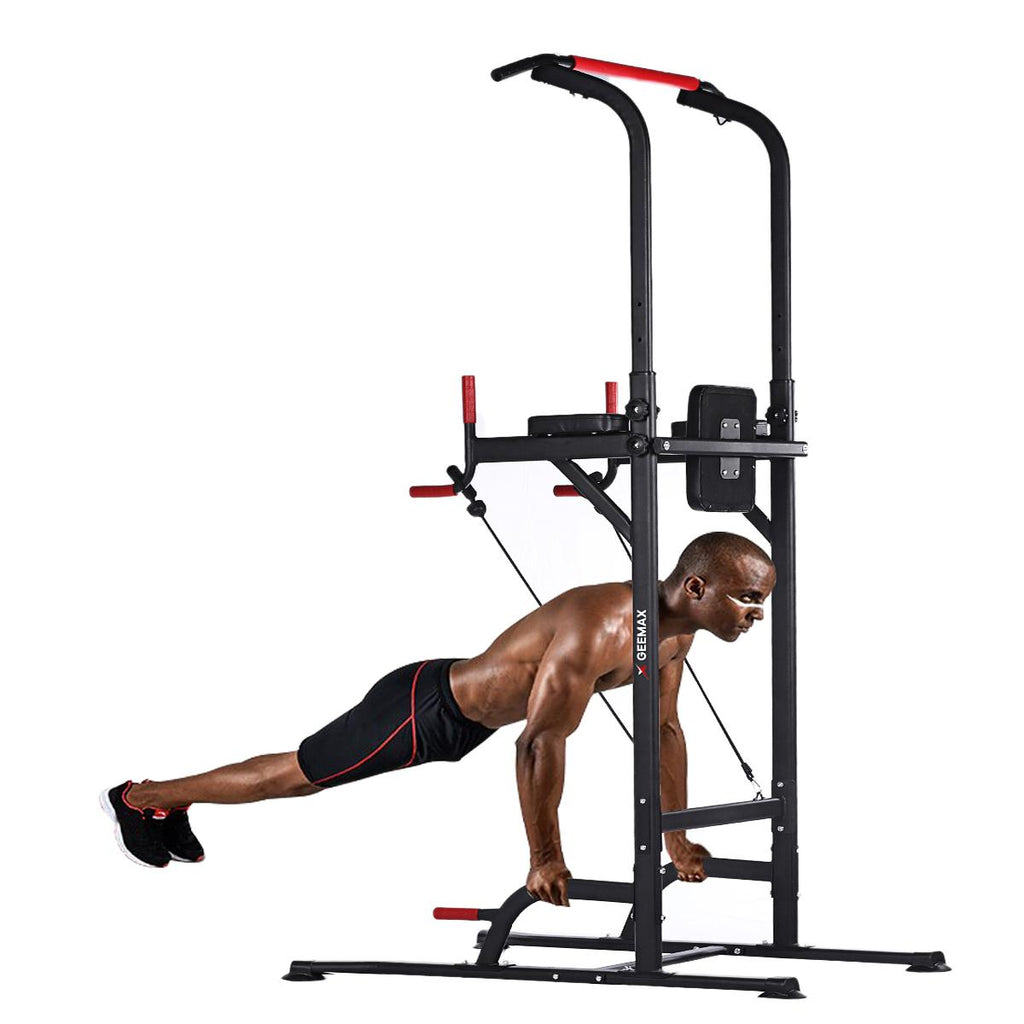 59.1''-90.6'' Adjustable Dip Station Chin Up Bar Core Power Tower Pull Push for Home Gym Fitness Workout Equipment Max Weight 330.6 lbs
