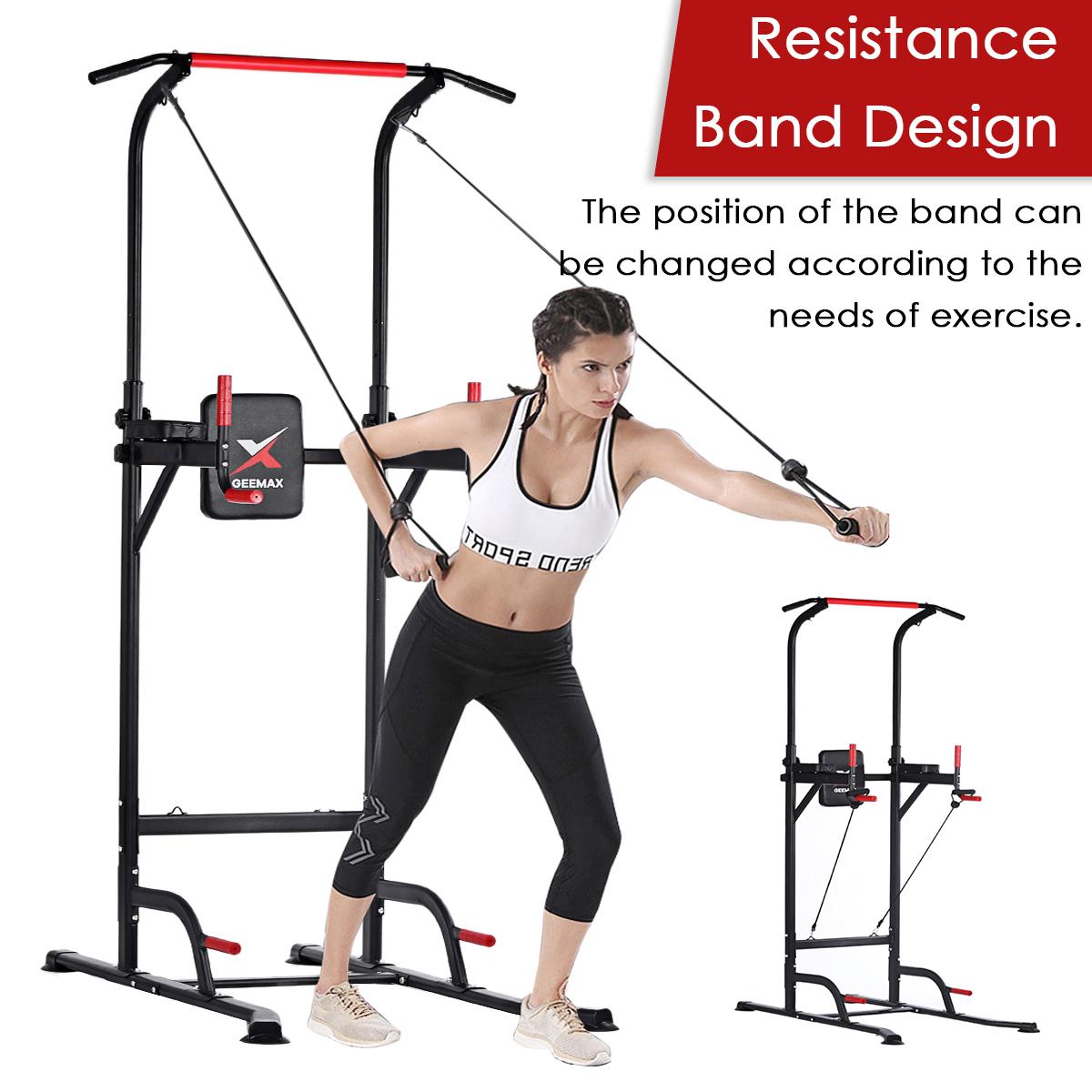 59.1''-90.6'' Adjustable Dip Station Chin Up Bar Core Power Tower Pull Push for Home Gym Fitness Workout Equipment Max Weight 330.6 lbs