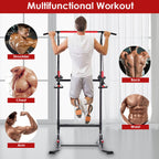 59.1''-90.6'' Adjustable Dip Station Chin Up Bar Core Power Tower Pull Push for Home Gym Fitness Workout Equipment Max Weight 330.6 lbs