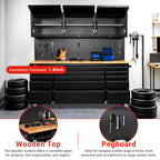 72-inch Tool Chest Cabinet Rolling GaraWorkbench with 15 StoraDrawers and Wheels, 3 Upper Cabinet, Pegboard, Steel LarTool Box,Matte Black