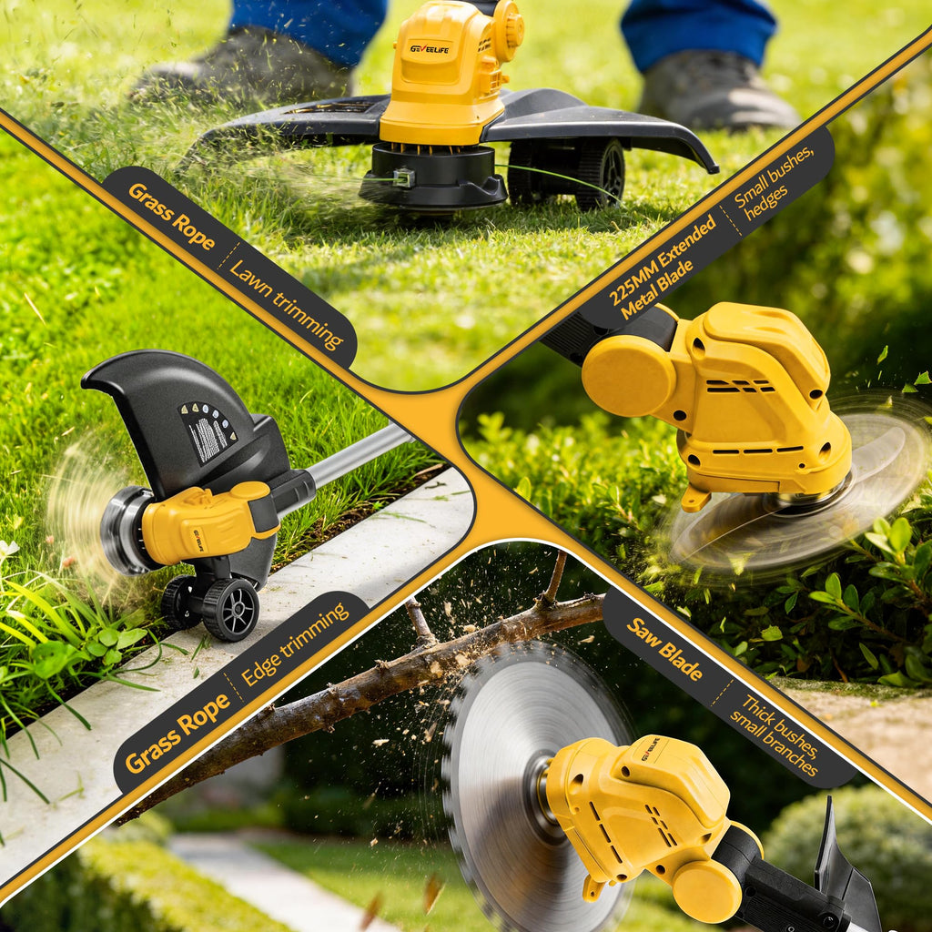 Brushless Electric Weed Wacker String Trimmer, 20V Cordless Weed Eater and Edger, 15" Cutting Width with 2 * 5.0Ah Battery Powered Brush Cutter, 4 in 1 Lawn Mower, Eco Friendly Grass Cutter