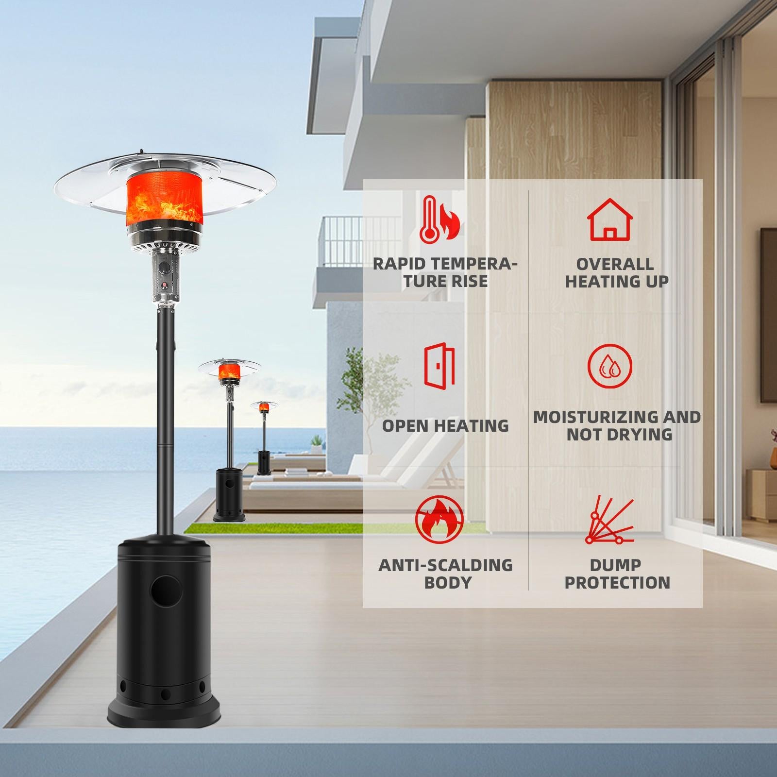 DJKDJL Outdoor Patio Heater With Wheels,Propane 46,000 BTU Premium Outdoor Patio Heater, Black, 77*46*46cm
