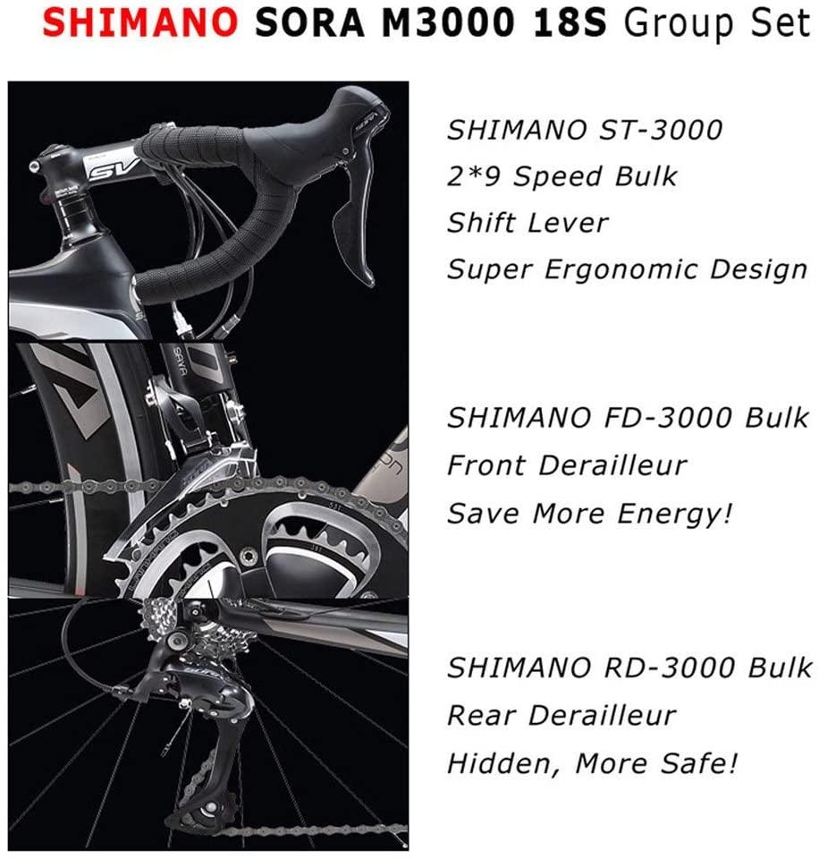 SAVADECK Carbon Road Bike, Warwinds3.0 700C Carbon Fiber Racing Bicycle with SORA 18 Speed Derailleur System and Double V Brake