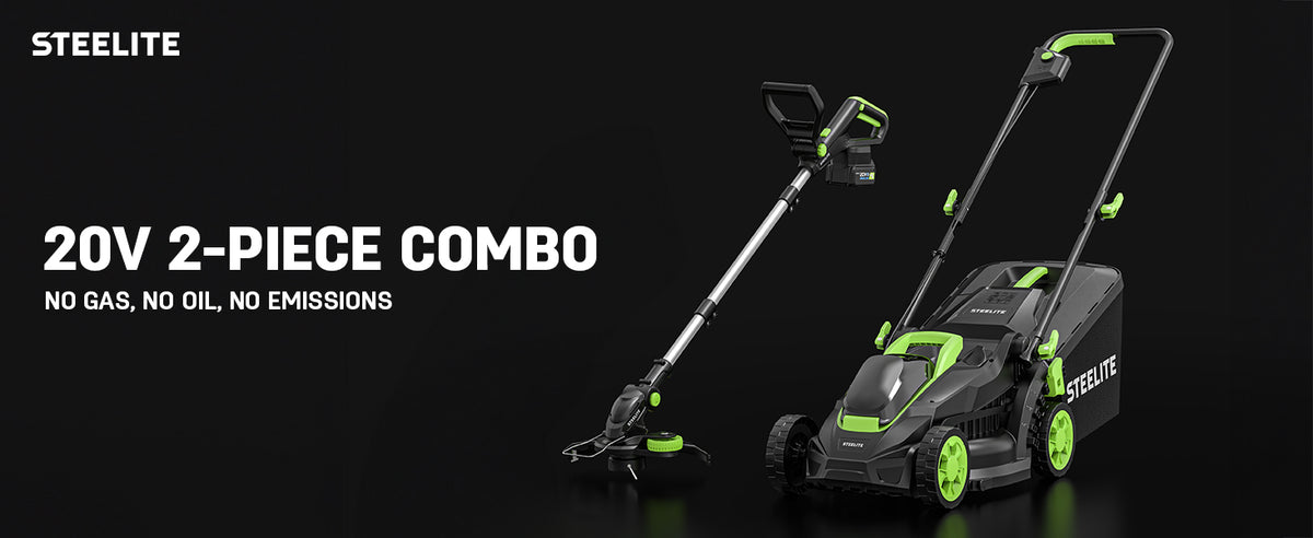 20V Electric Lawn Mower &amp; 12-Inch 2-in-1 String Trimmer/Edger Combo, 13-Inch Cordless Mower with 4.0Ah + 2.0Ah Batteries &amp; Charger, 5 Replacement Spools for Small Lawns