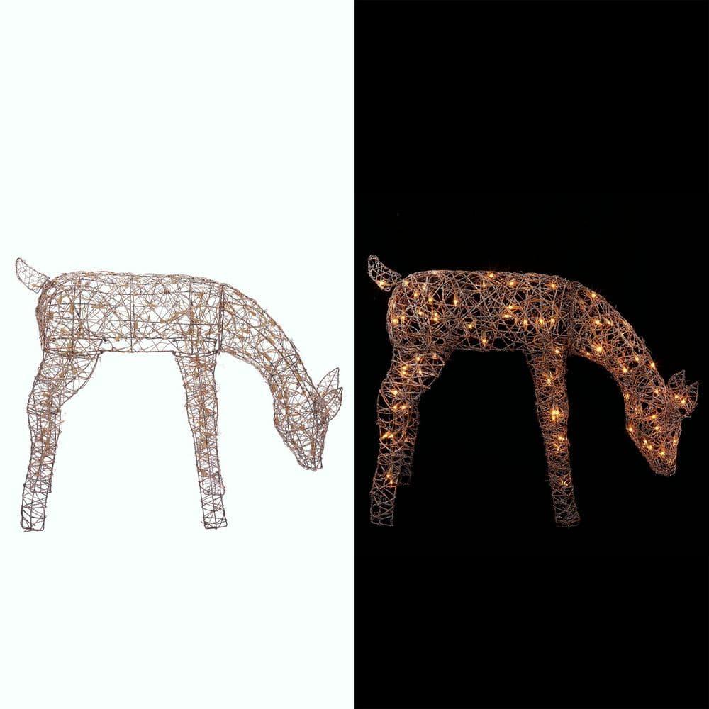 29 in. Grazing Rattan Reindeer Decoration with White Halogen Lights