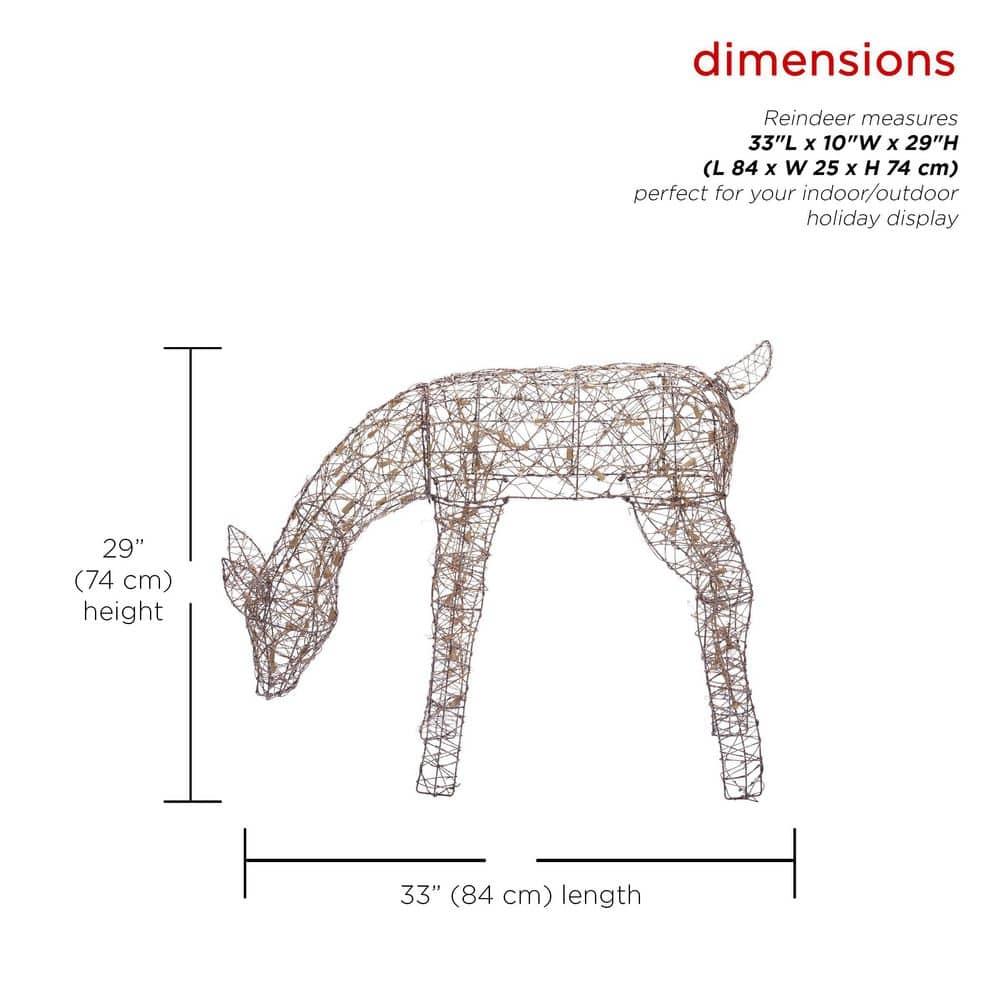 29 in. Grazing Rattan Reindeer Decoration with White Halogen Lights