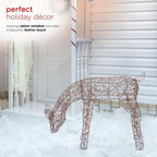 29 in. Grazing Rattan Reindeer Decoration with White Halogen Lights