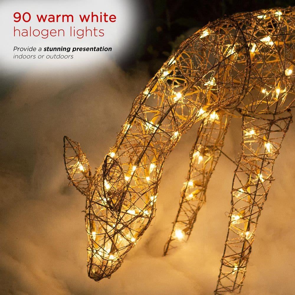 29 in. Grazing Rattan Reindeer Decoration with White Halogen Lights