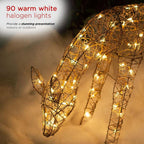 29 in. Grazing Rattan Reindeer Decoration with White Halogen Lights