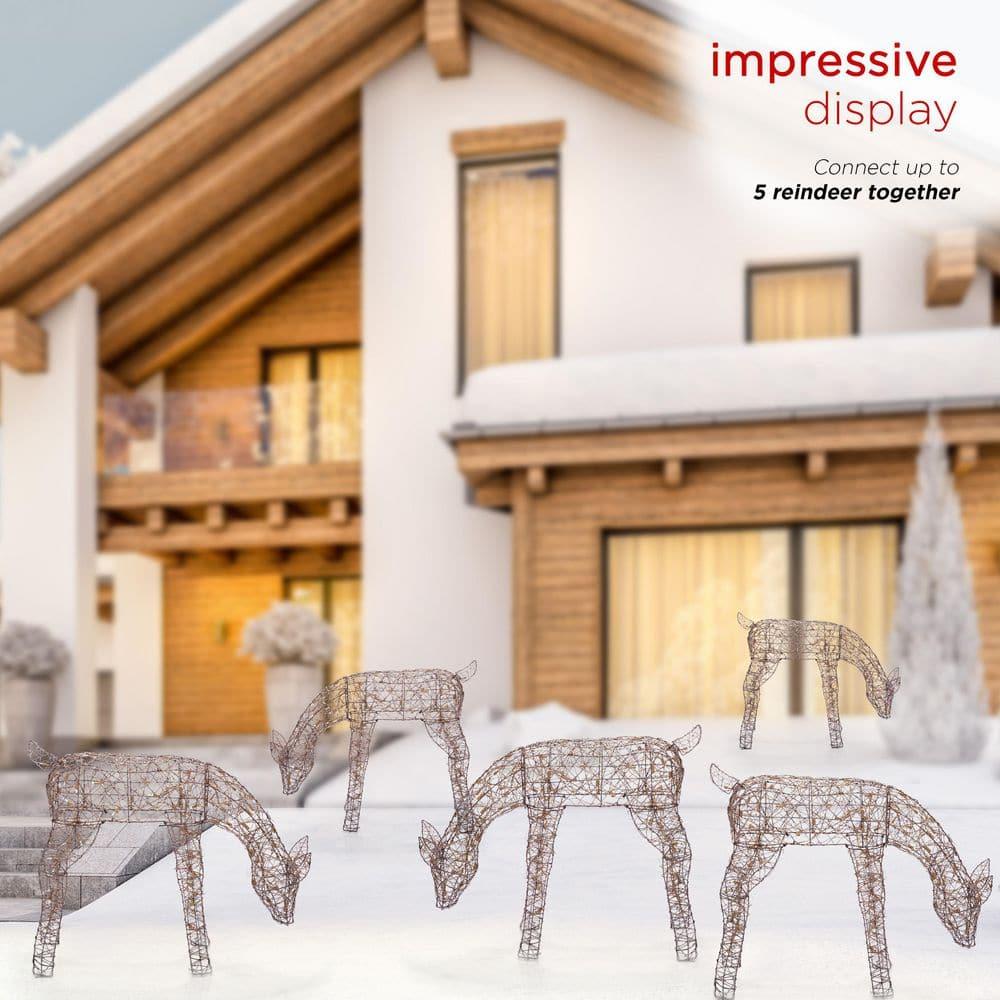 29 in. Grazing Rattan Reindeer Decoration with White Halogen Lights