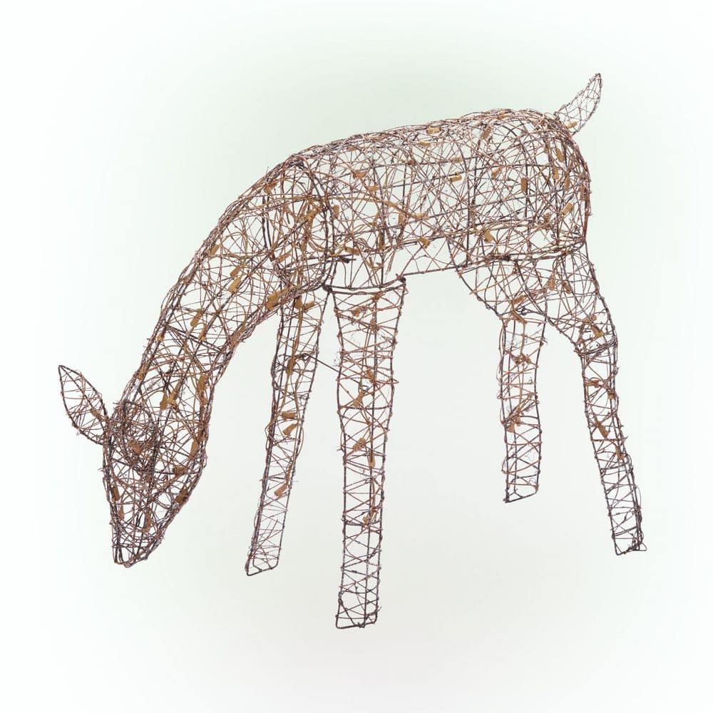 29 in. Grazing Rattan Reindeer Decoration with White Halogen Lights