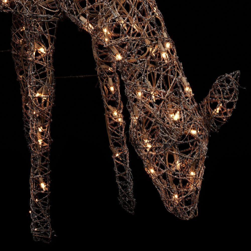 29 in. Grazing Rattan Reindeer Decoration with White Halogen Lights