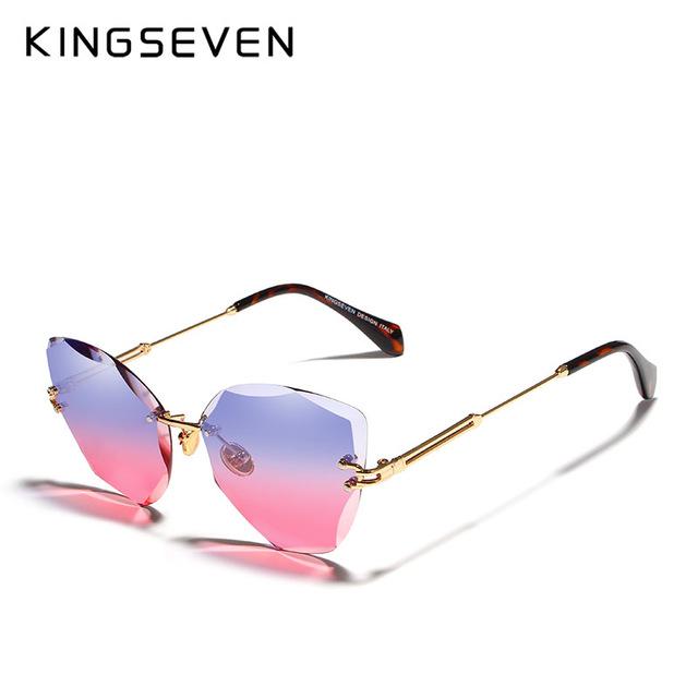 Design Rimless Fashion Cat Eye Gradient Driving UV400 Clear Vintage Sunglasses