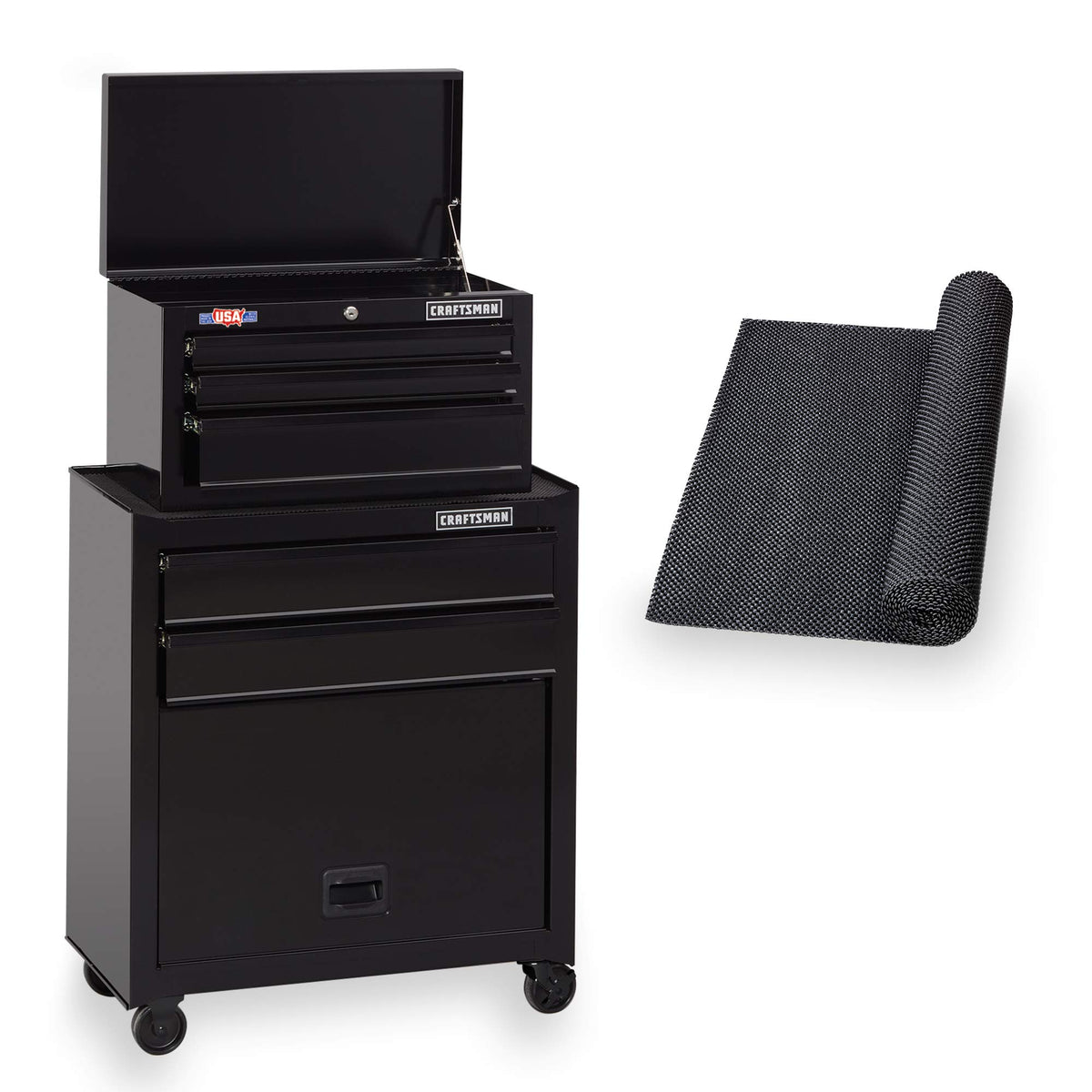 Tool Chest Combo with Drawer Liner Roll, 26-Inch, Rolling, 5 Drawer, Black (CMST82763BK)