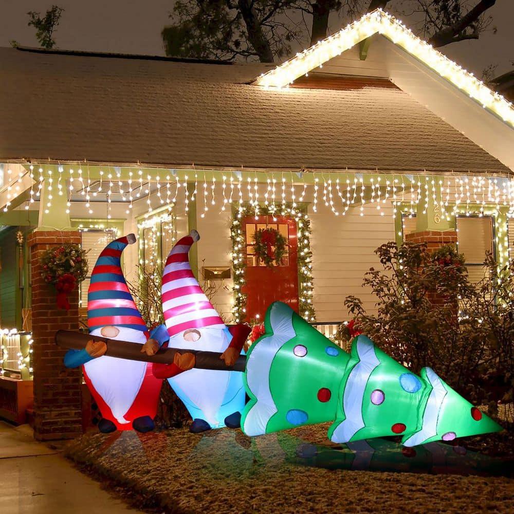 Lighted 4 ft. H x 8 ft. W Gnome Elves with Tree Inflatable