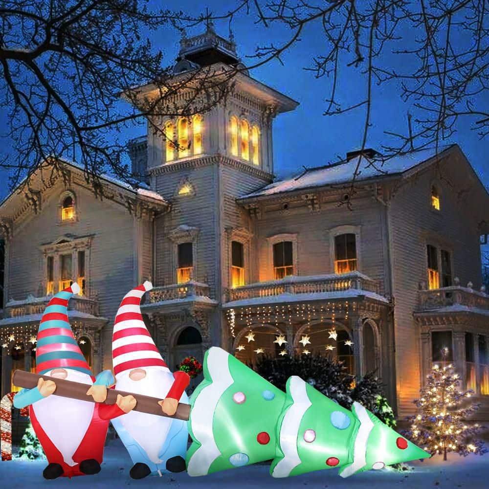 Lighted 4 ft. H x 8 ft. W Gnome Elves with Tree Inflatable