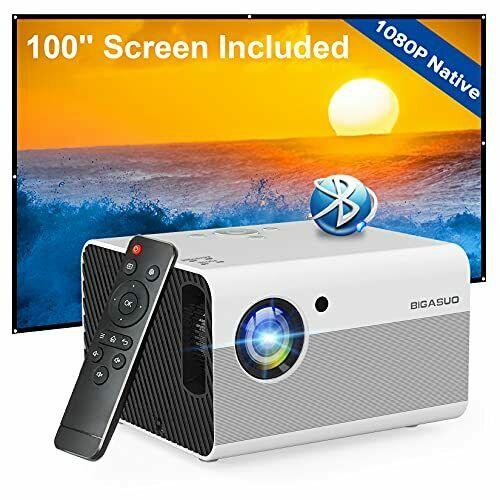 mini projector, bigasuo 2021 native 1080p projector bluetooth support, 7000l tv