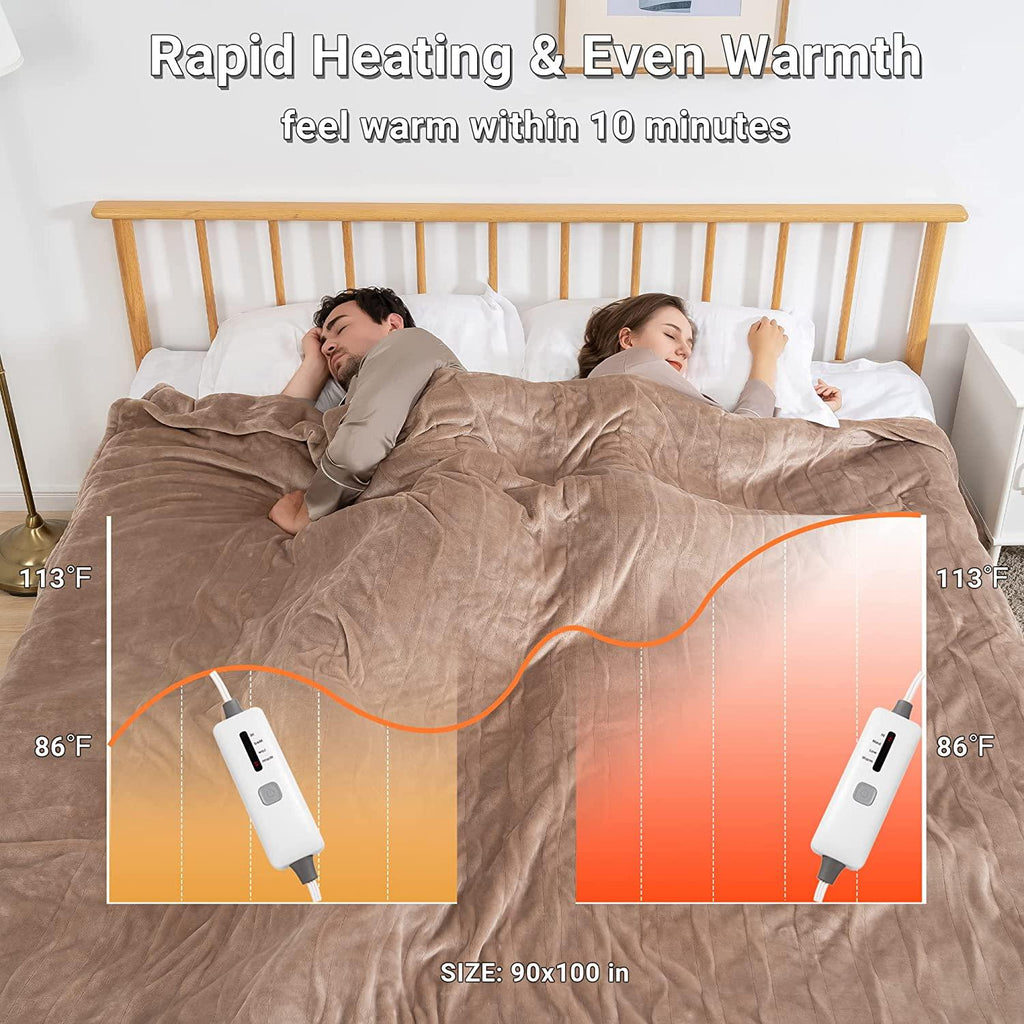 Heated Blanket  Electric Blanket Size 90"x100" - 4 Heating Levels &amp; 10 Hours Auto Off, Heating Blanket with ETL and FCC Certificated, Machine Washable, Brown