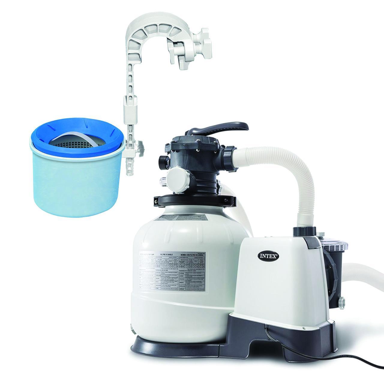 intex above ground pool sand filter pump bundled w/ wall mount automatic skimmer
