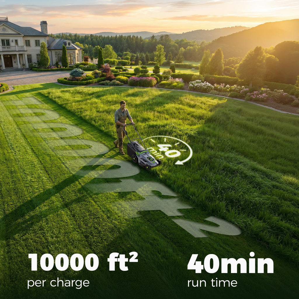 40V Cordless Lawn Mower, 17 Inch Electric Battery Powered Lawn Mower with 2x4.0Ah Batteries, 6 Height Adjustment, 50L Grass Bag, 1200W Brushless Motor, 40min Runtime for 500㎡ Yard
