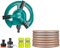 BBGS Garden Sprinkler with Hose, Automatic Lawn Water Sprinkler 360° 3 Arm Rotating Sprinkler System for Watering Lawn Plants Flowers Veggies (Size : 3/4" hose-30m)