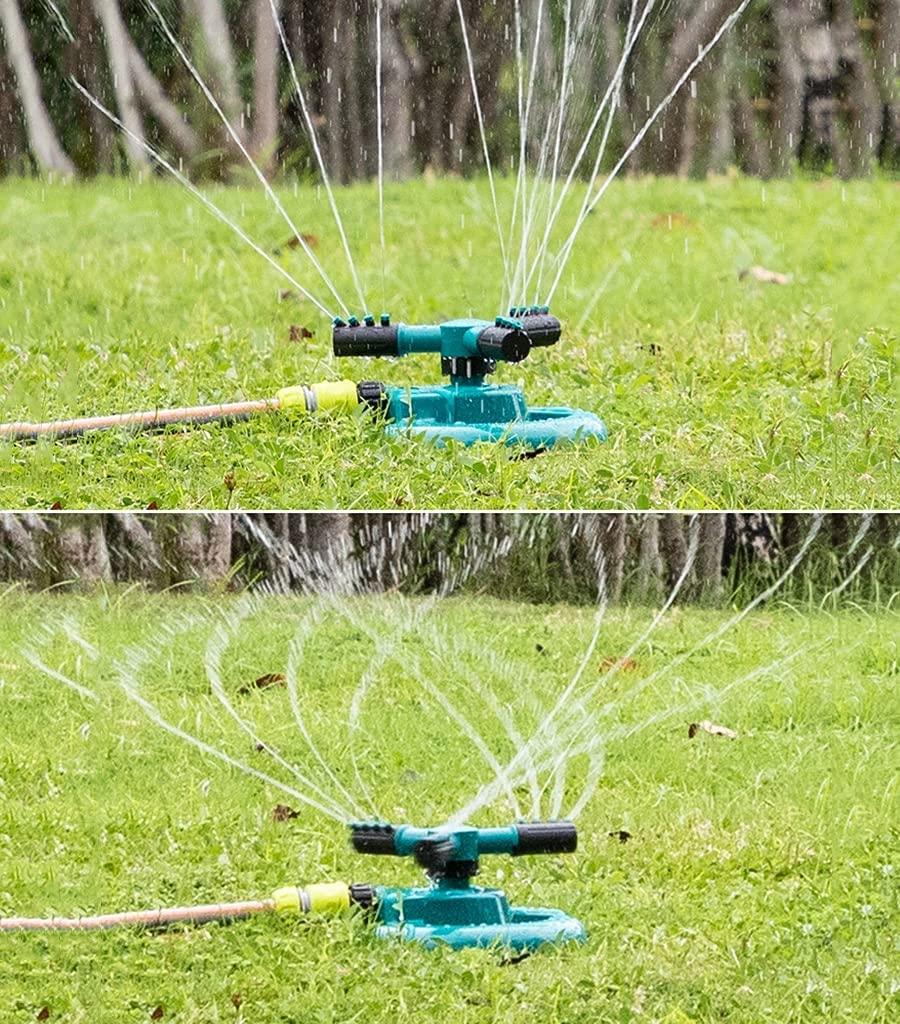 BBGS Garden Sprinkler with Hose, Automatic Lawn Water Sprinkler 360° 3 Arm Rotating Sprinkler System for Watering Lawn Plants Flowers Veggies (Size : 3/4" hose-30m)