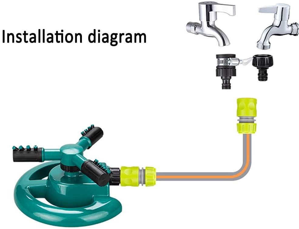 BBGS Garden Sprinkler with Hose, Automatic Lawn Water Sprinkler 360° 3 Arm Rotating Sprinkler System for Watering Lawn Plants Flowers Veggies (Size : 3/4" hose-30m)