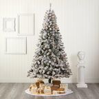 Nearly Natural 8' Green Flocked Fir Artificial Christmas Tree Prelit 500 Clear LED Lights