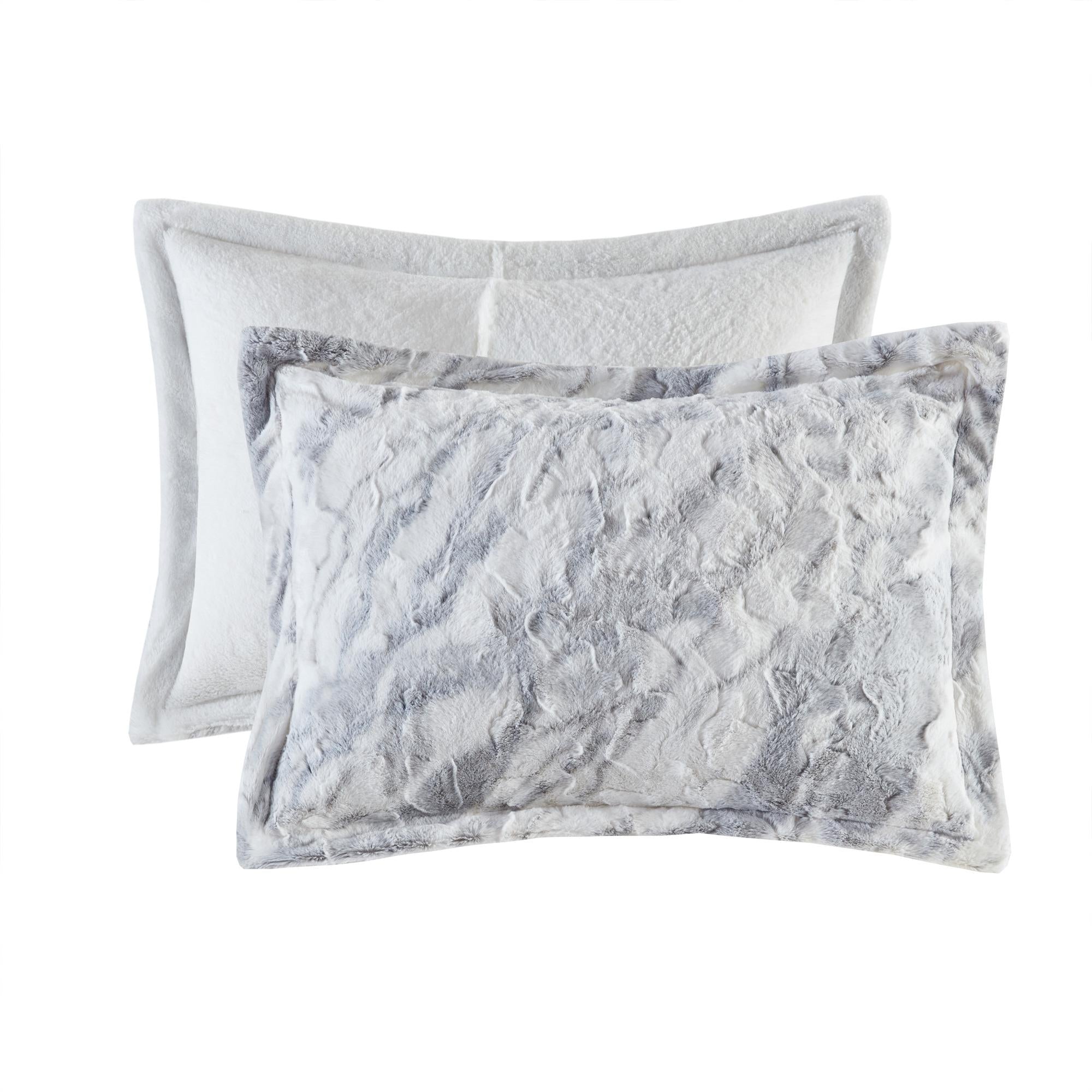 Home Essence Naomi Marble Faux Fur Ultra Soft Comforter Set, King, Grey/Blue