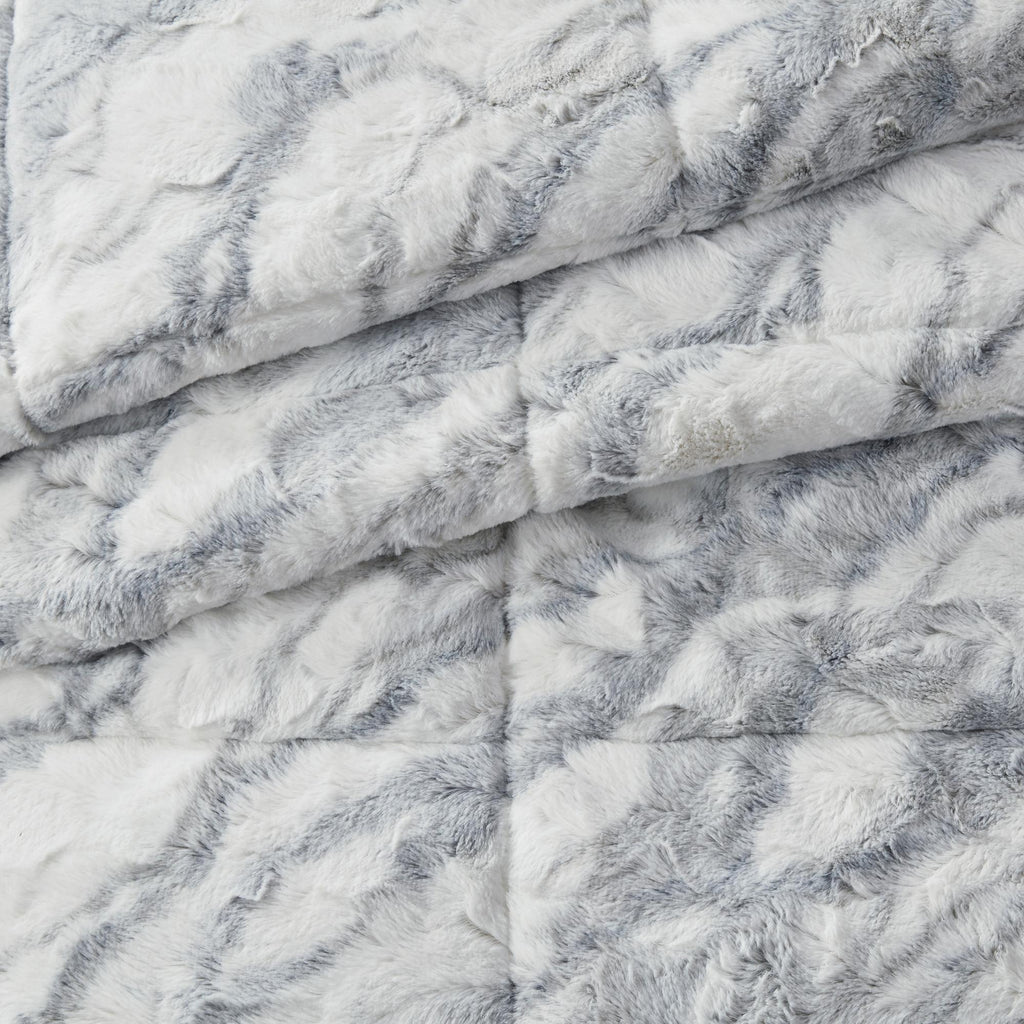 Home Essence Naomi Marble Faux Fur Ultra Soft Comforter Set, King, Grey/Blue