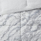Home Essence Naomi Marble Faux Fur Ultra Soft Comforter Set, King, Grey/Blue