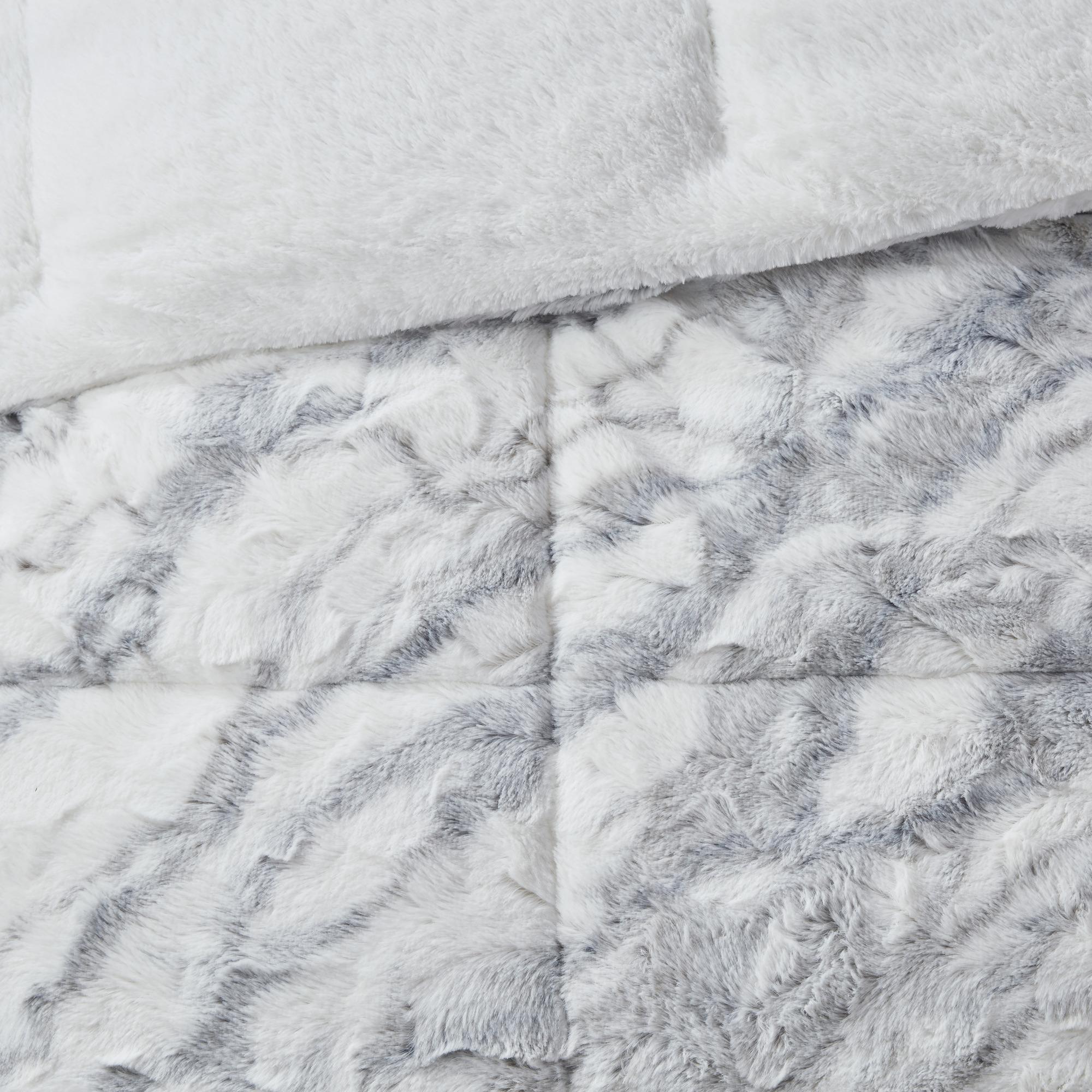 Home Essence Naomi Marble Faux Fur Ultra Soft Comforter Set, King, Grey/Blue