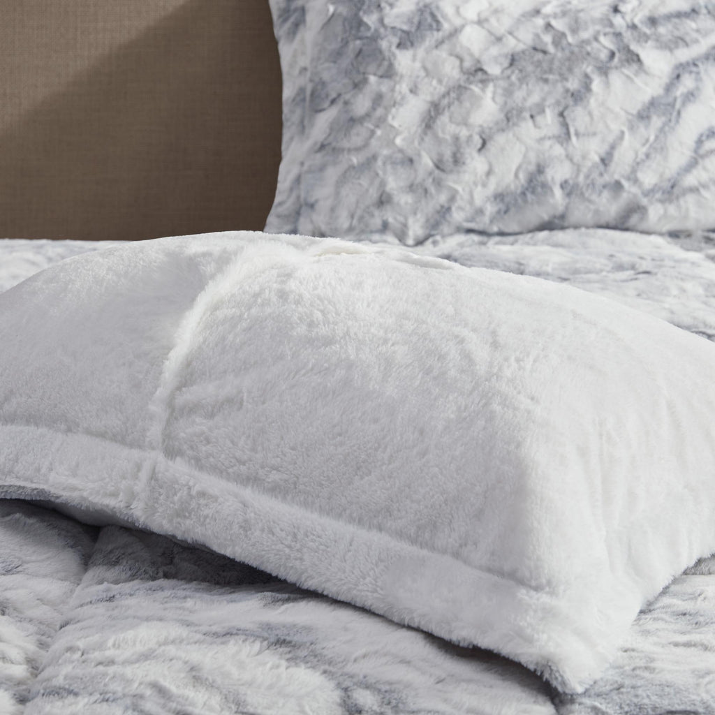 Home Essence Naomi Marble Faux Fur Ultra Soft Comforter Set, King, Grey/Blue