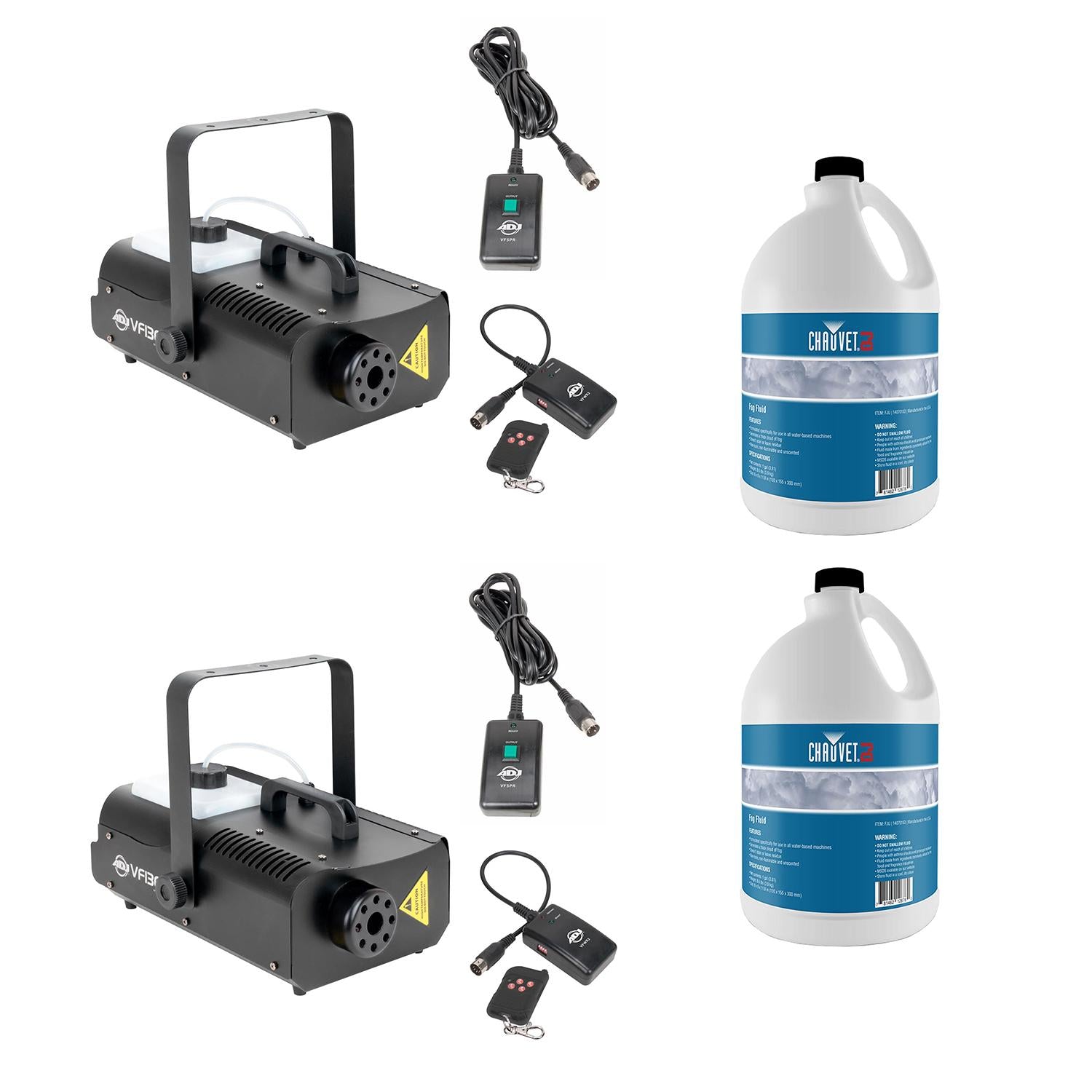 American DJ 2.3 L Fog Machine (2 Pack) &amp; Chauvet Fog 1 Gallon Fluid (2 Pack)