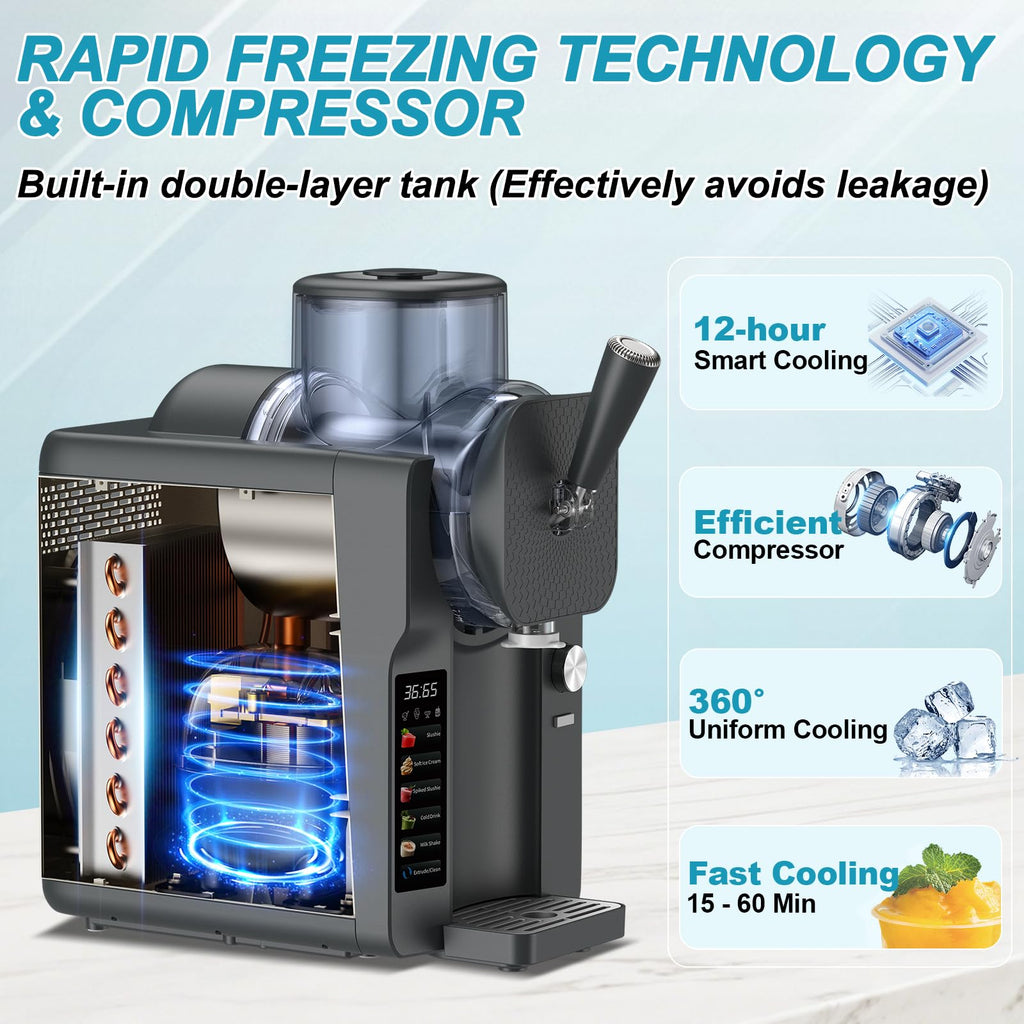 Ice Cream Maker, Slushie Machine for Home, Slushy Machine 70 oz Margarita Machine with 6 Preset Programs for Ice Cream, Milkshake, Cocktail, Frappés, 9-level Adjustable Thickness, Gray